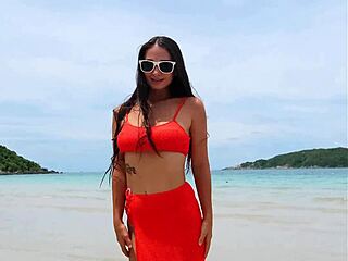orange bikini flashes beach tease pure temptation