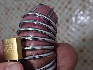 korslaveman pees wearing chastity belt on his asian cock... wild!
