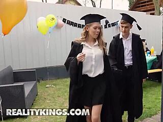 Naughty 18+ angel sneaks bf's cock suck and ride at graduation party