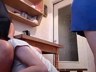 Girlfriend Licks Pussy Under Table During Dishes