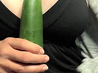 Busty milf masturbates cucumber to massive squirting orgasm