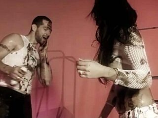 Naughty oiled brunette fucks doggystyle with heels stockings