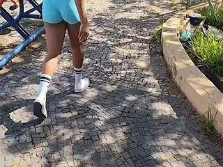 brazilian ebony squats public then fucked ass pussy with dildo