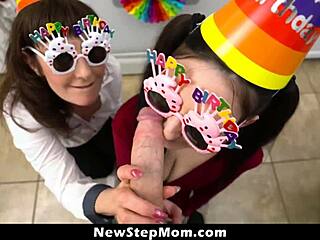 Naughty stepmom and stepsister throw private party fucking heartbroken stepson doggystyle