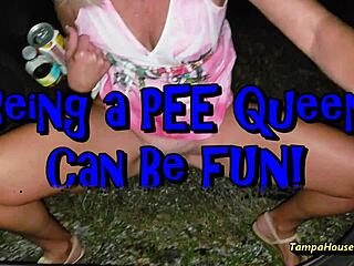 Blonde Milf Queen Enjoys Outdoor Public Golden Shower in Heels Close-Up