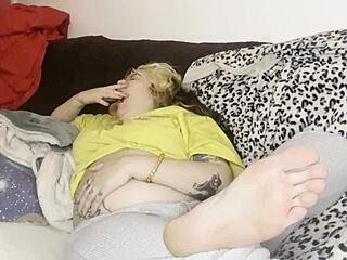 Daddy's Swollen Belly Massage Turns into Rough Family Couch Humiliation
