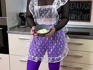 breakfast with cherrylcolle in see-through nylons heels glasses tease