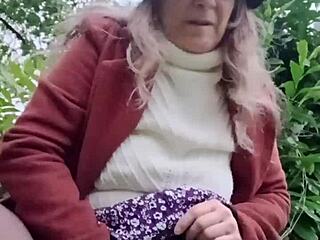 french milf maid chained outdoors flashes humiliates with dildo in public slave show