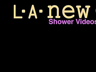 Fresh-faced blonde steps into steamy shower relaxing alone
