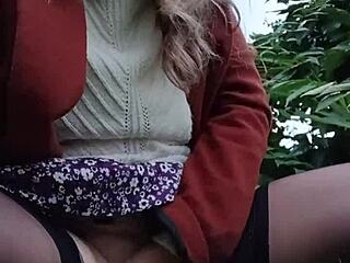 french milf maid chained outdoors flashes humiliates with dildo in public slave show