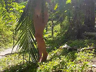 A naked girl is photographed in the wild jungle of the amazon