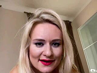 Busty Blonde Milf Strips Lingerie Shaved Pussy Teases Tits Seduction Solo