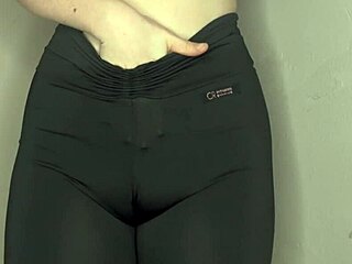 listen close to yoga cameltoe tease in tight black leggings
