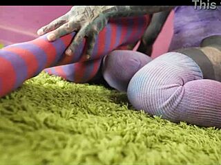 Tattooed goth lesbians strap on fuck skinny pussies to orgasm