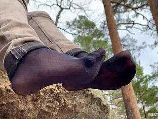 beautiful nylon feet in jeans outdoor compilation