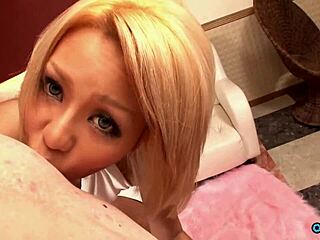 Oriental bombshell pisses on old perv then fucks two horny guys!
