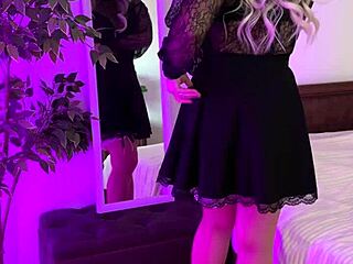 GORGEOUS MATURE SLIPS INTO SEXY GARTER BELT LINGERIE HEELS STOCKINGS!