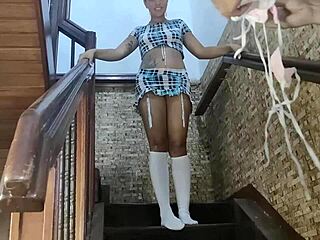 Brunette Dad Fucks Hijastra Again Before Beach, Buys Her Swimsuit And Pounds On Stairs