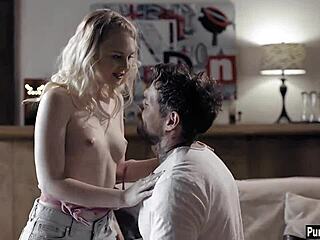 Older guy deflowers nervous blonde teen