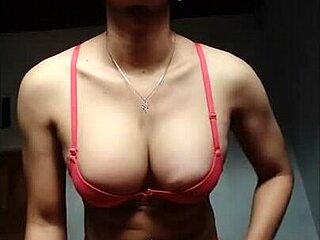 asian shemale jerking her cock