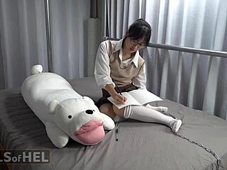 asian student skips homework for butt plug play and orgasms