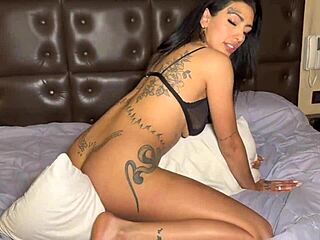 sexy tattooed brunette teases then rides my cock