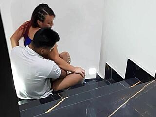 Hot stepsister gets fucked on the stairs by her roommate
