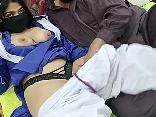 desi student in uniform with stepfather