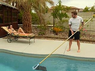 Horny babe gets tight pussy pounded by big dick pool boy