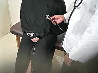 Doctor checking hijab ladys boobs in hospital during private exam