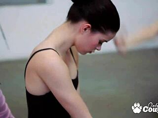 Horny girlfriends have a lesbian threesome after dance class