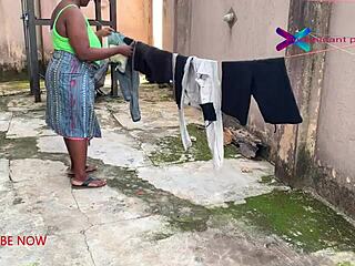 Gateman Watches Horny Cheating Wife Get Fucked After Drying Clothes