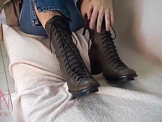 milf slave shows off her boots fetish in heels