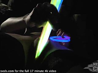 Luize saint opening up her pussy with glowsticks creative porn masturbation