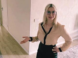 blonde realtor shows me apartment and gets her tight pussy fucked hard on the couch