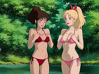 Lakeside lesbians fisting makes boobs bounce
