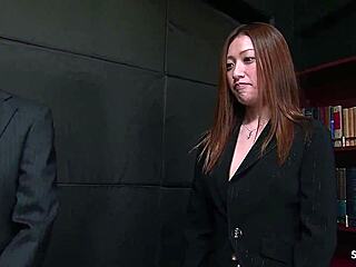Japanese Secretary Feels Double Creampie Pleasure From Bosses