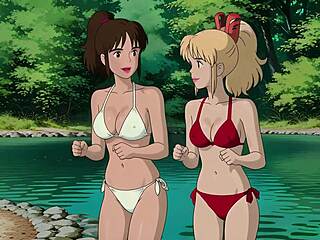 Lakeside lesbians fisting makes boobs bounce