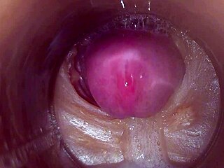 Camera shows precum filling her pussy in closeup