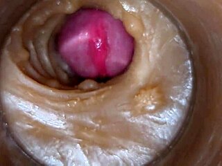 Camera shows precum filling her pussy in closeup