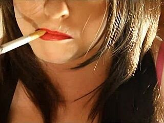 bbw mistress tina snua tip to tails two cork cigarettes close up