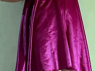 Indo girl in sexy satin pijama shows wet pussy curves